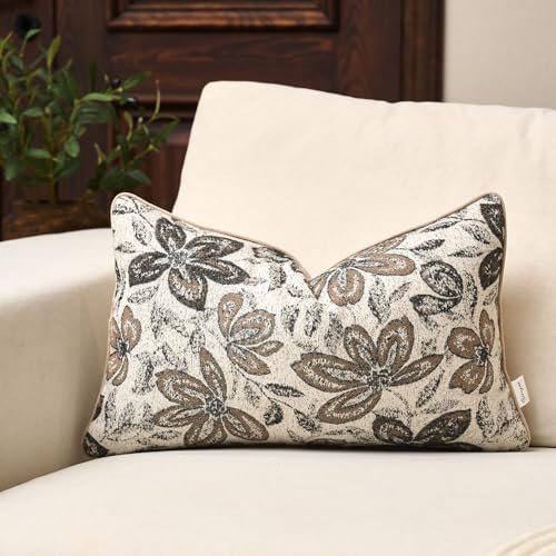Yangest Flower Pillow Cover 12 x 20 Inches, Nature Chenille Rectangle Throw Pillow Cover Soft Luxury Neutral Accent Couch Pillow Cover for Living Room Bedroom, Off White - color: Off White, size: 20" x 12" (Pack of 1)