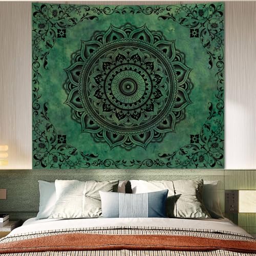 Tichgeim Green Mandala Tapestry for Bedroom Aesthetic, Boho Hippie Ceiling Art Decor Tapestries, Bohemian y2k Floral Backdrop Wall Hanging for Teen Girls Dorm Living Room (51"X60") - color: A-Green Mandala Tapestry, size: 60"L x 51"W