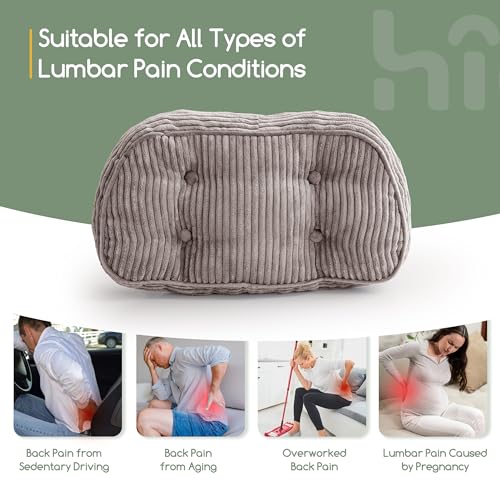 HIGOGOGO Lumbar Support Pillow for Recliner Chair/Accent Chair/Couch/Office Chair, Tufted Corduroy Back Support Cushion for Elderly, Recliner Cushions for Back Rest, Pain Relief, Reading, Grey - color: Grey