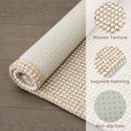 EARTHALL Woven Runner Rug 2x4 Ft Washable Runners for Hallways Cotton Non Slip Eentryway Runner Braided Indoor Floor Carpet for Kitchen, Hallway, Kitchen, Doormat, Beige/Ivory - color: Beige/Ivory, size: 2' x 4' (Runner)