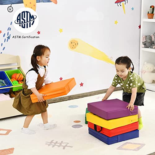 Costzon 6-Piece 15 inch Floor Cushions for Kids, 3" Thick Waterproof Daycare Soft Flexible Seating with Handle for Classroom, Home, Nursery, Portable Deluxe Foam Seating for Preschool, Kindergarten - color: Assorted, size: 15'' x 15'' x 3'' (Square)