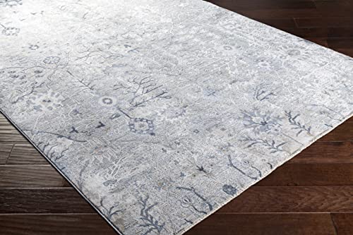 Hauteloom Octavia Living Room, Bedroom Area Rug - Floral Medallion Distressed Border Botanical - Traditional Oushak Oriental Transitional Turkish - Medium Gray, Beige, Taupe, Gray, Cream - 2' x 2'11" - color: Medium Gray, Beige, Taupe / Barkisland, size: