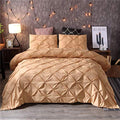 Feelyou Pinch Pleated Comforter Cover Set Queen Pintuck Bedding Set Soft Pintuck Tufted Duvet Cover with 2 Pillow Shams Luxury Microfiber Quilt Cover Solid Champagne Breathable Zipper 3 Pieces - color: Champagne, size: Queen