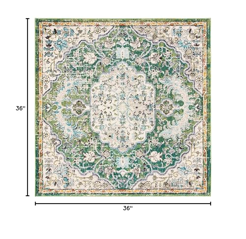 SAFAVIEH Madison Collection Area Rug - 3' Square, Green & Turquoise, Boho Chic Medallion Distressed Design, Non-Shedding & Easy Care, Ideal for High Traffic Areas in Living Room, Bedroom (MAD447Y) - color: Green/Turquoise, size: 3' x 3' (Square)
