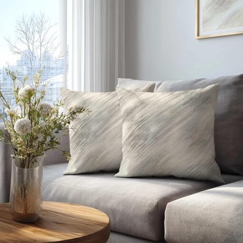 Brushstroke Throw Pillow Covers 18x18 Set of 2 | Beige Gray Decorative Cushion Covers | Neutral Farmhouse Pillow Cases for Couch Sofa Bed Living Room - color: Brushed Diagonal