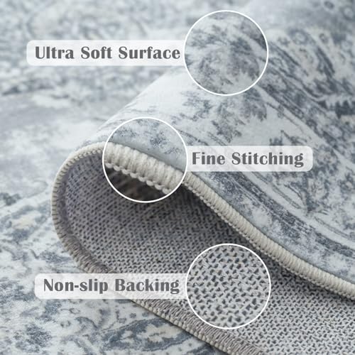 jinchan Fiora Floral Area Rug 2x3, Distressed Vintage Floral Washable Rug with Low-Pile Surface and Non-Slip Backing, for Entryway Kitchen Bathroom Vanity Indoor Foyer and High-Traffic Areas, Grey - color: Distressed Grey, size: 2' x 3' (Buttery Soft)