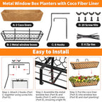 Riare 2 Pack 16 Inch Window Boxes Planters with Coco Liner, Metal Deck Railing Planter Boxes, Balcony Planters Railing Hanging, Horse Trough Window Flower Planter Boxes for Outdoor Porch Fence Patio - size: 16Inch