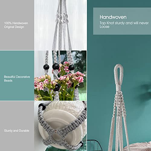 Macrame Plant Hanger for 5 to 10 Inch Plant Pots, Set of 2 Indoor Handmade 35 Inch Woven Rope Hanger Kits with Hooks and Wood Beads, Hanging Planter Basket Holder for Boho Home Decor (Grey, 2 Pack) - color: Gray, size: 35 Inch 2 Pack