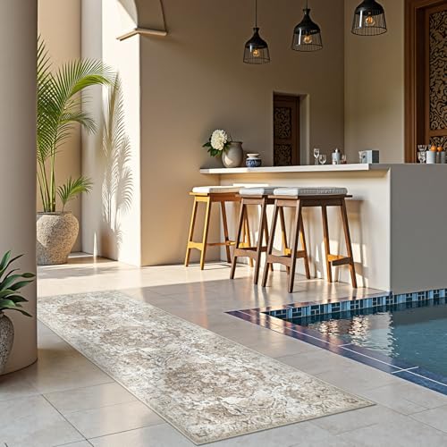 jinchan Runner Rug 2x7 Washable Hallway Rug Vintage Traditional Floor Cover Thin Taupe Multi Distressed Floral Indoor Mat for Kitchen Bathroom Bedroom Living Room - color: Medallion Taupe Multi, size: 2' x 7' (Runner)