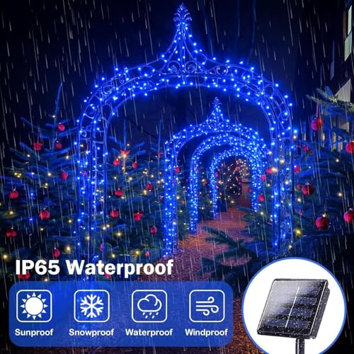 Extra-Long Solar String Lights for Outside, 4 Pack 400LED Solar Fairy Lights Outdoor Waterproof, Copper Wire with 8 Modes Solar Twinkle Lights for Tree Garden Party Patio Xmas Wedding Decor (Blue) - color: Blue, size: 4 Pack-400LED