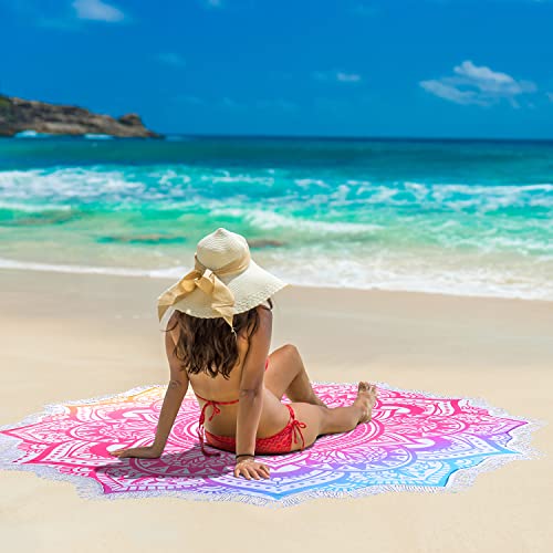 Large Microfiber Boho Mandala Beach Towel Round Bohemian Beach Blanket Hippie Indian Throw Blanket Beach Tapestry Sand Free Quick Dry Yoga Picnic Yoga Mat Wall Decor Circle Tablecloth,59'',Gradient - color: Gradient Mandala