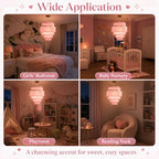 5-Tiered Pink Chandelier,3 Lights Boho Fringe Pendant Light Fixture,Tassle Chandelier for entryway,Dining Room,Baby Nursery,Gold and Pink - color: Pink-Pendant