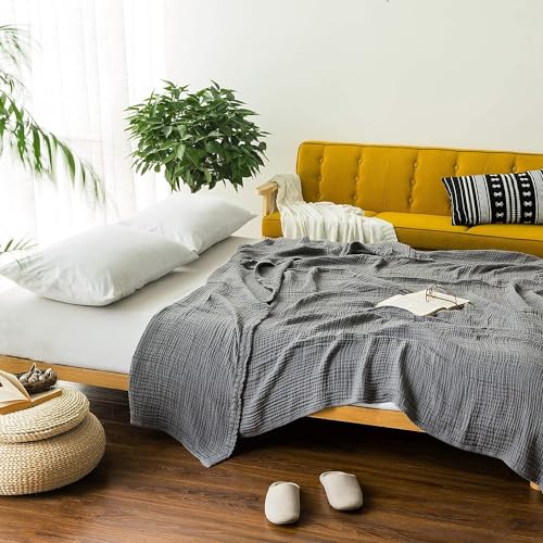 EMME Cotton Blanket Muslin Throw Blanket for Couch 4-Layer Breathable Gauze Blanket All Season Soft and Lightweight Muslin Blankets for Adults (Grey, 50"x71") - color: 06 - Grey, size: Throw XL (50" x 71")