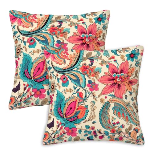 Firmiso Boho Floral Paisley Throw Pillow Covers 18x18 Set of 2 | Decorative Cushion Covers for Couch Sofa Bed | Soft Vintage Home Decor Pillow Cases | Colorful Bohemian Home Decor Accent - color: Floral Paisley