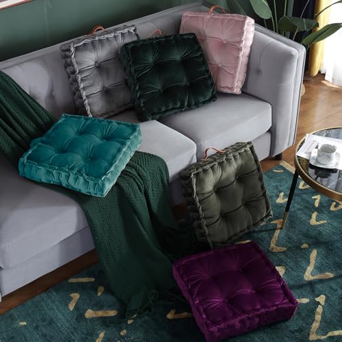 vctops Square Solid Color Velvet Seat Cushion with Handle Tufted Thicken Chair Pad Tatami Floor Pillow Cushion 16.5"x16.5"x4" Blue - color: Blue