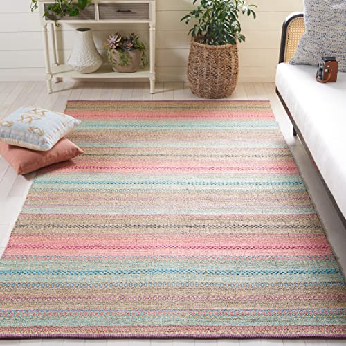 SAFAVIEH Montauk Collection Accent Rug - 3' x 5', Blue & Pink, Handmade Flat Weave Boho Stripe Cotton, Ideal for High Traffic Areas in Entryway, Living Room, Bedroom (MTK851U) - color: Blue/Pink, size: 3' x 5' (Rectangular)
