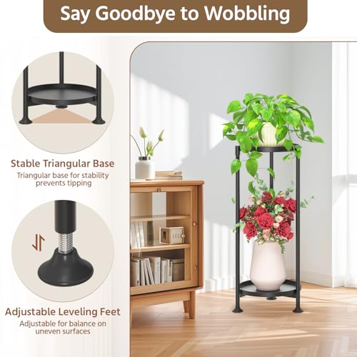 LASZOLA 2 Tier Black Plant Stand Indoor for Large Tall Heavy Duty Flower Planter, Metal Vertical Multi Level Rack for Narrow Floor Corner, Sturdy Round Holder Organizer, Modern, Mid Century, Farmhouse - color: Graphite Black, size: 2 Tier