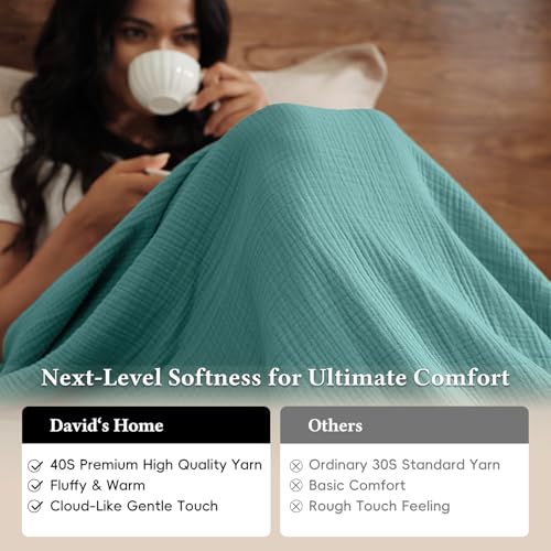 David's Home 100% Cotton Muslin Throw Blanket for College Dorm, 4-Layer Soft Breathable Lightweight Comfy Cozy Throw Guaze for Hot Sleepers, 3D Bubble Room Decor for Bed, Giftable, Teal, 50"x70" - color: Teal, size: Throw XL(50x70")