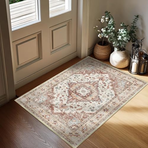 Area Rug for Living Room 2x3,Large Machine Washable Vintage Oriental Soft Carpet, Low Pile Thin Floor Area Rugs with Non Slip Backing for Office Door Mat Kitchen Bathroom Indoor Dorm Dining Room - color: Red, size: 2x3