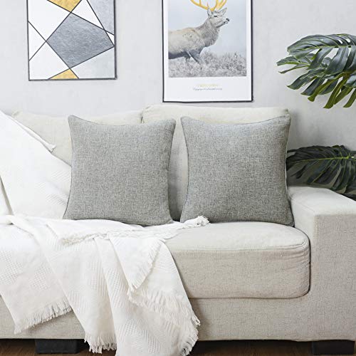 HPUK Linen Throw Pillow Covers Pack of 2, 18x18 Inch Accent Cushion Covers for Living Room, Bedroom, Decorative Solid Color Pillow Covers for Couch, Sofa, Chair, Grey - color: Grey-2pack, size: 18" x 18" (Pack of 2)