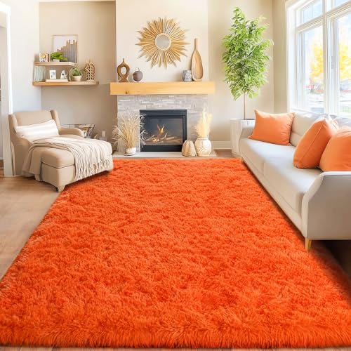 Area Rugs for Living Room Bedroom 9x12, Ultra Fluffy Shag Rug Modern Washable Carpet Soft Shaggy Non Slip Indoor Plush Fuzzy Rugs for Bedroom Dorm Office Home Aesthetic Decor, Orange - color: Orange, size: 9' x 12' (Rectangular)