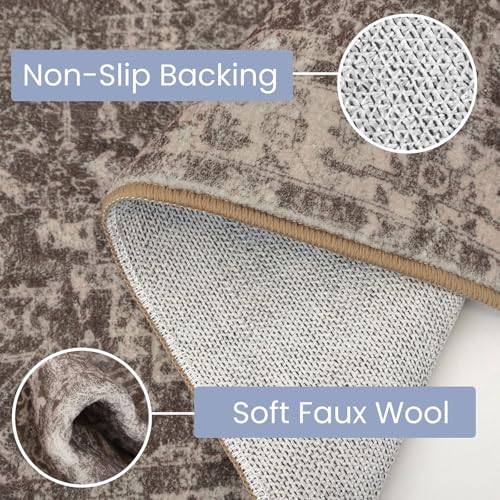 KOZYFLY Small Area Rug 2x3 Ft Rugs for Entryway Washable Boho Entry Rug Non Slip Door Mat Indoor Entrance Faux Wool Vintage Printed Kitchen Rug Throw Rugs for Entrance Kitchen, Brown - color: Brown, size: 2' x 3' (Rectangular)