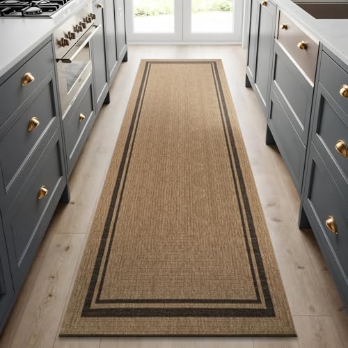 Beverly Rug Easy Jute Bordered Runner Rug 2x7 Washable Durable Indoor Outdoor Area Rugs for Living Dining Room Patio Office Stain Resistant Non Shedding Casual Indoor Outside Carpet 2 x 7 Natural - color: Bordered/Natural-black, size: 2' x 7' (Rectangular