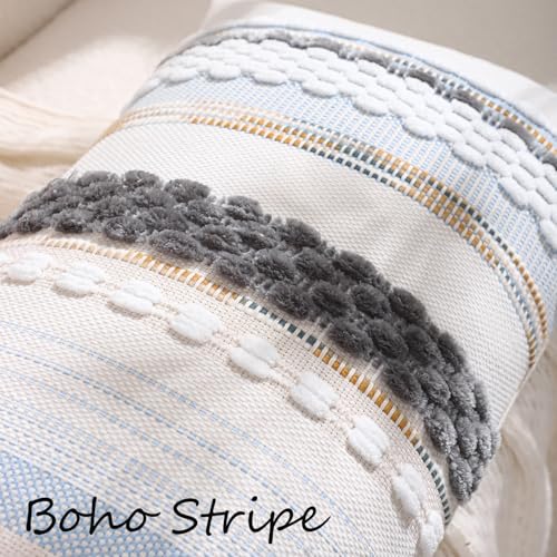 Boho Lumbar Throw Pillow Cover 14x36 Long Body Lumbar Decorative Pillow Case Accent Chenille Striped Pillowcase Farmhouse Cushion Case for Home Decor Grey Blue White (1 Piece) - color: Grey Blue White Stripe, size: 36" x 14" (Pack of 1)