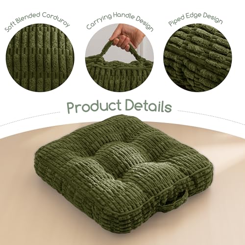 HIGOGOGO Floor Pillow Cushion for Adults, Meditation Cushion Pillow, Blended Corduroy Cover, Large Square Floor Sitting for Tatami Living Room or Yoga, 22x22 Inch, Dark Green - color: Square Dark Green, size: 4" Thick(Pack of 1)