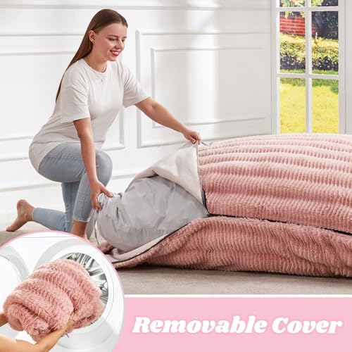 Hobestluk 3 in 1 Bean Bag Chair Giant Bean Bag Chairs for Adults with Ripple Cover Convertible Bean Bag Floor Cushion with Machine Washable Cover for Living Room (Ripple Pink) - color: Soft Pink