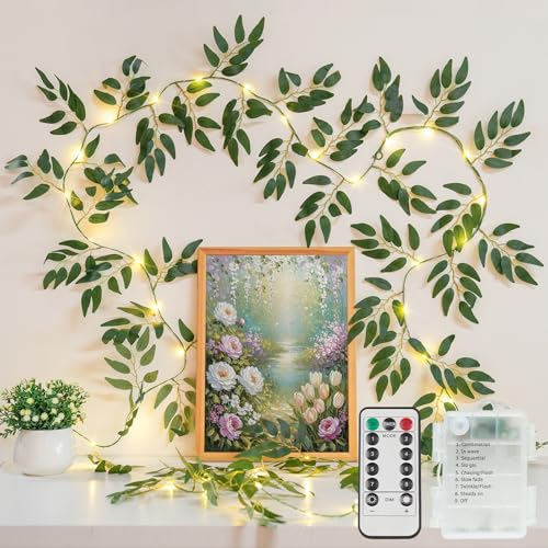 suddus Willow Vine with Fairy Lights Battery Operated, 12ft 40 LED Artificial Plants Lights with Remote, Hanging String Lights for Bedroom, Wall, Garden, Party, Wedding Decor (Warm White) - color: Willow, size: 40 LED-Battery-Copper