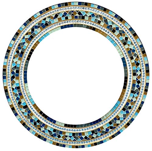 Wall Art Décor – Handcrafted Decorative Wall Mirror, Light and Navy Blue, Brown, Gray, and Black Round Mosaic, 24” Round Mirror for Hallway, Bedroom, Bathroom, Living Room - color: Light Brown, Light and Navy Blue, Gray, Black