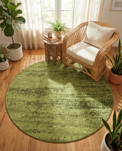 Rugs.com - Angelica Collection Rug – 4 Ft Round Green Easy-Clean Rug – Ideal for Entryways, Bedrooms, and Home Offices - color: Green, size: 4' (Round)