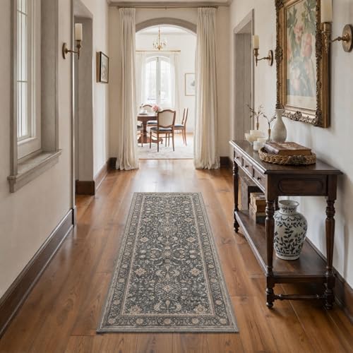Bavni Kitchen Rug 2x5 Runner Rugs for Hallways Entryway, Washable Vintage Oriental Floral Carpet, Low Pile Lightweight Rug with Non Slip Backing, Dusty Charcoal - color: Dusty Charcoal, size: 2' x 5' (Rectangular)