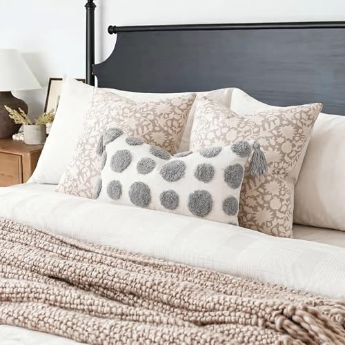 PANOD Super Soft Farmhouse Decorative Plush Throw Pillow Covers 12 x 20 Grey,Solid Pom pom Tufted with Tassels Modern Accent Boho Lumbar Cushion Cover Pillow Case for Couch Sofa - color: Light Grey, size: 20" x 12" (Pack of 1)