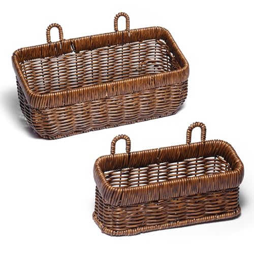 2 Pack Woven Storage Basket,Organizer Trays, Paper Box,Vintage Bin for Bathroom, Kitchen,Vanity Countertop Table Shelf, Open Storage Bins for Living Room, Bedroom, Balcony, Garden (Brown, ‎2 pc (S+M)) - color: Brown, size: S+M
