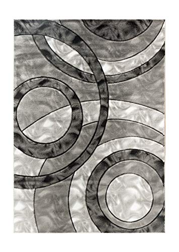 GLORY RUGS Area Rug Modern 5x7 Grey Black Circles Geometry Soft Hand Carved Contemporary Floor Carpet Fluffy Texture for Indoor Living Dining Room and Bedroom Area - color: Grey Black, size: 5' x 7' (Rectangular)