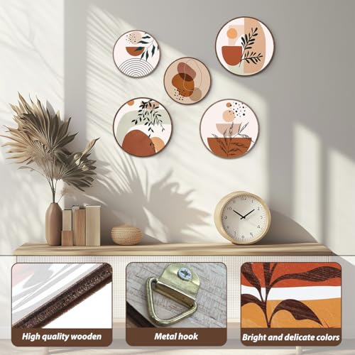 5 Pcs Boho Wall Decor Sun Leaves Wall Art Bohemian Decor Rustic Wooden Hanging Sign Wood Plaque Geometric Minimalist Modern Decoration for Living Room Bedroom Farmhouse Office House Wood Art - color: Multi0171