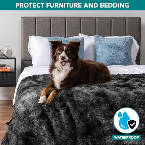 PetAmi Waterproof Dog Blanket for Couch, Bed & Furniture,Reversible Sherpa & Faux Fur Pet Blanket, Leakproof Blanket for Dog Cat, Soft Washable Couch Protector Calming Throw (40x60, Tie-Dye Black) - color: Tie-dye Black, size: Large (40x60)