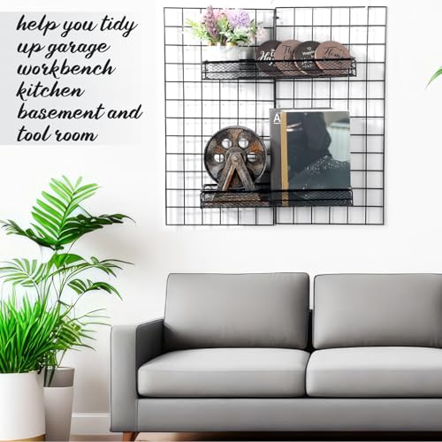 4 Pcs Metal Wire Mesh Basket for Gridwall Black Hanging Wire Mesh Basket with Hook Wall Mounted Organizer for Home Wall Display (Small) - size: Small