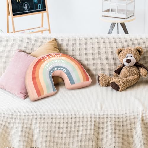 Menkxi Rainbow Throw Pillow Gift Boho Back to School Throw Pillow for Girls Kids Classroom Reading Corner Book Center Daily Affirmations Cushion Arch Shaped Motivational Home Bedroom Playroom(Classic)