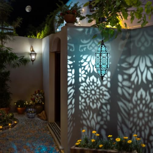 Twinkya Hanging Solar Lights Outdoor Garden Decorative Solar Lantern Waterproof Metal Moroccan Outdoor Decorations for Patio Pathway Yard Porch Backyard Garden Decor (Black, 1 Pack) - color: Black, size: 1pack