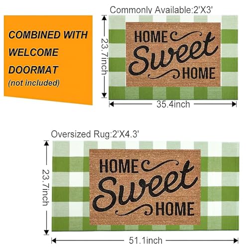 Layered Doormat 24''x35'' Green and White Buffalo Plaid Porch Mat Cotton Woven Washable Carpet for Layered Doormat Hello/Welcome Door Mat,Kitchen,Farmhouse,Entryway - color: Green Buffalo, size: 24''x 35''