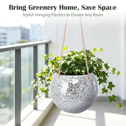 Hanging Planter Mosaic Garden Pot Small Flower Pot for Indoor Plant Disco Ball Hanging Planter with Drainage Sliver - color: Silver