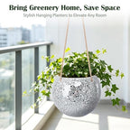 Hanging Planter Mosaic Garden Pot Small Flower Pot for Indoor Plant Disco Ball Hanging Planter with Drainage Sliver - color: Silver
