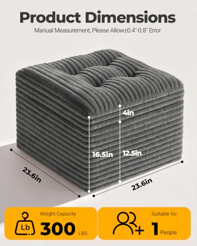 23.6in Pouf Ottoman, Corduroy Ottoman Foot Rest with Dual‑Layer Support, Large Poofy Pouf with Soft Chunk‑Foam Top & Firm Foam Base, Floor Foot Stool for Living Room, Dark Grey - color: Dark Grey