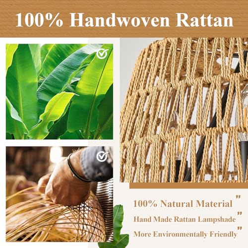Boho Woven Chandeliers Hand Rattan Ceiling Pendant Lighting Rustic 4-Light 18" Hanging Light Fixture for Dining Room, Hallway, Entryway, Kitchen,Bedroom, E12 - size: Trapezoid-17.7''-V
