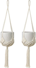 2 Pack Macrame Hanging Planters with Patterns - Stylish Plant Hangers Crochet Boho Plant Holder Hanging Plant Basket for Up to 6 Inch Pots(White)