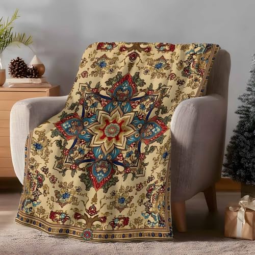 Boho Flower Throw Blanket for Couch Gifts for Women Bohemian Western Rustic Tribal Patterns Flannel Cozy Soft Thick Blankets Warm Plush Fleece Blanket for Bed Sofa 32" x 48" - size: 32" x 48"