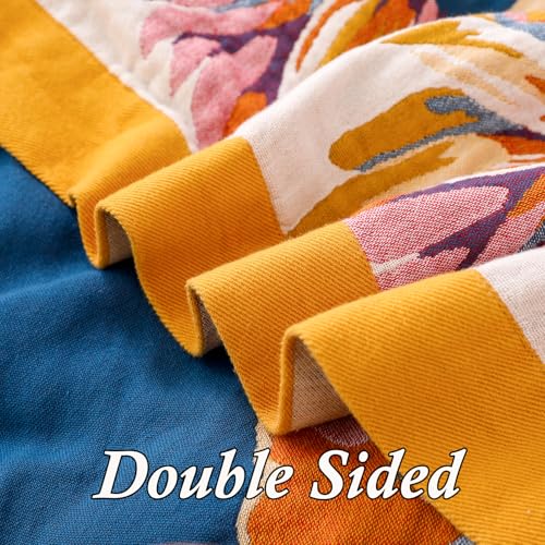 Snycler Boho Throw Blanket for Bed - 100% Cotton Ultra Soft Rustic Quilt - Watercolour Floral Printed Farmhouse Decor Bed Fall Blankets, 60"×80" All Season Rustic Throw for Sofa Couch Chair - color: Watercolour Floral, size: 60"x80"